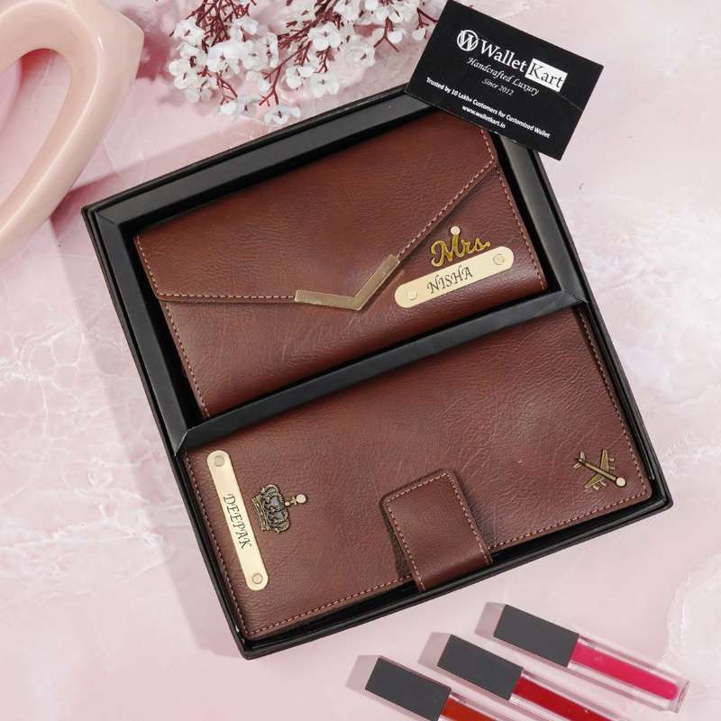 2 in 1 beige leatherite wallets gift set