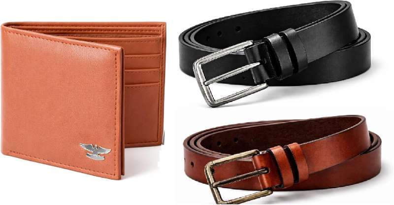 2 in 1 brown genuine leather belt and wallet set