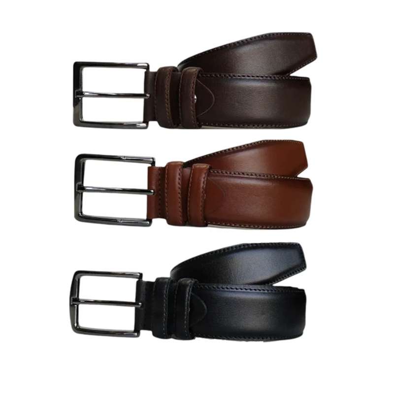 3 in 1 brown genuine leather belt gift set