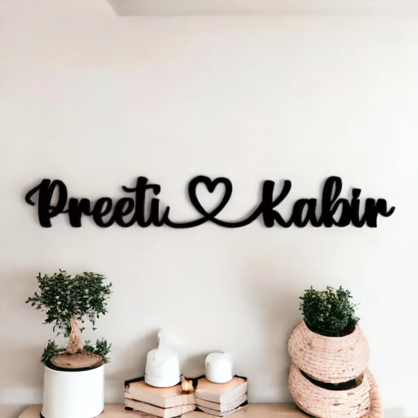 Personalized Wooden Wall Emblem With Couple Name And Heart Sign