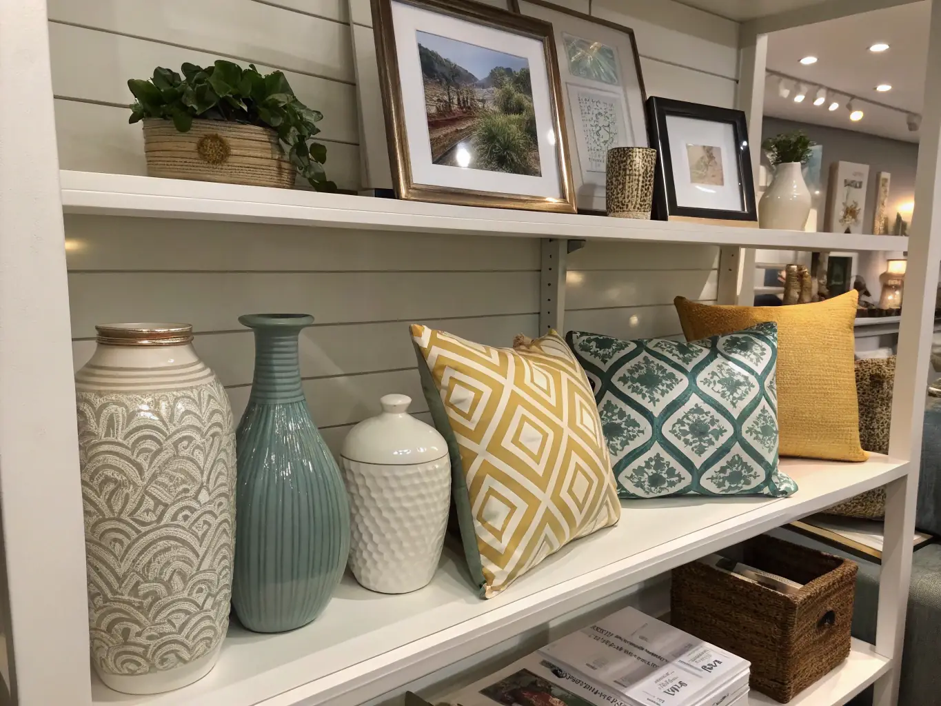 An attractive display of various trending gift items arranged on a modern shelf, highlighting their diversity and appeal.